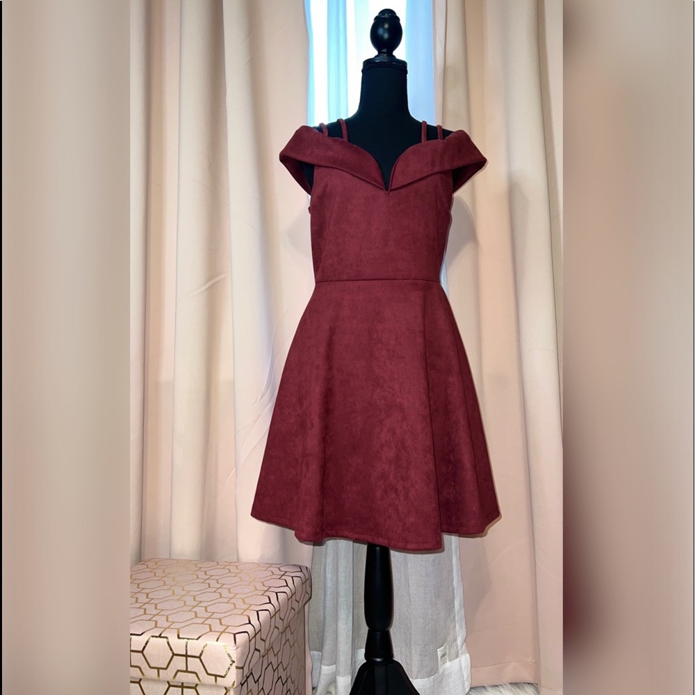 Charlotte Russe Faux Suede off Shoulder Skater Dress